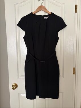 H&M Black Cap-Sleeve Sheath Dress with Waist Tie